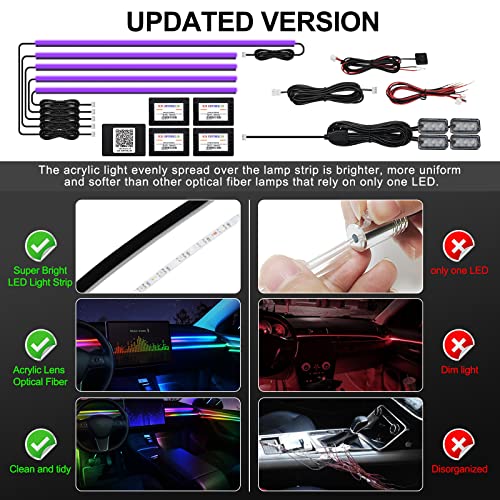 Acrylic Interior Car LED Strip Light with Wireless APP, RGB 10 in 1 with 175 inches 593 LEDs Fiber Optic Ambient Lighting Kits, 16 Million Colors Sound Active Function Car Neon Lights - size: RGB Kit - 10 in 1