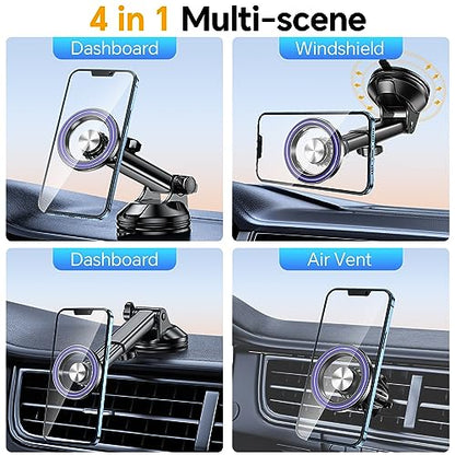 Kaistyle for MagSafe Car Mount【Powerful Suction Cup】 Magnetic Phone Mount for Car Phone Holder Dashboard Windshield Air Vent Phone Holders for Your Car Mount for iPhone 17 Pro Max 16 15 14 13