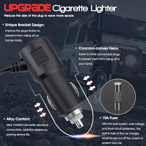 5 in 1 Cigarette Lighter Splitter, 3 Socket Car Charger Adapter + Type-C PD15W Charging + USB Charging Ports, Plug Outlet for All Car 12V/24V Devices