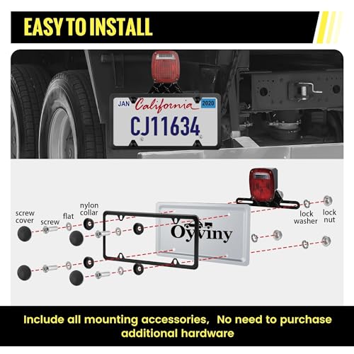 Oyviny Trailer License Plate Bracket Holder Frame Kit for Boat ATV UTV RVs Trucks Utility Trailer, Universal Stainless Steel Car Tag Frame Trailer Light Bracket with Mounting Hardwares