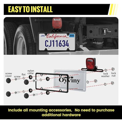 Oyviny Trailer License Plate Bracket Holder Frame Kit for Boat ATV UTV RVs Trucks Utility Trailer, Universal Stainless Steel Car Tag Frame Trailer Light Bracket with Mounting Hardwares