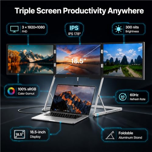 TriCreate Pro FHD 18.5" Premium Triple Portable Monitor Extender - size: T18