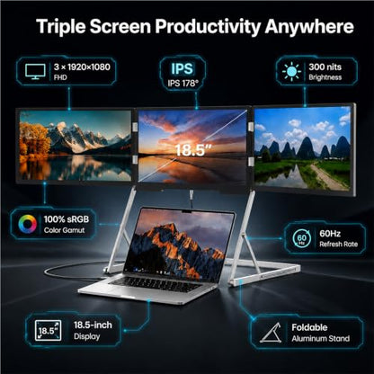 TriCreate Pro FHD 18.5" Premium Triple Portable Monitor Extender - size: T18