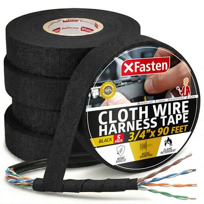 XFasten Black 3/4-Inch x 90-Feet (5-Pack) High-Heat Resistant Cloth Electrical Tape for Automotive Wire Loom - style: 3/4-Inch x 90-Feet (5-Pack)