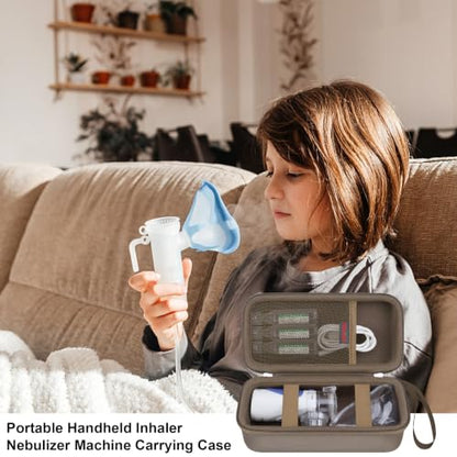 Elonbo Carrying Case Compatible with Portable Handheld Inhaler Nebulizer Machine for Adults and Kids, Asthma Inhaler/Handheld Atomizer Machine Hard Travel Bag, Mesh Pocket Fits Charging Cable, Brown - color: Brown