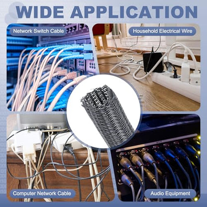 MECCANIXITY Split Sleeve Wire Loom 1/2" 5Ft Grey Self Wrapping Braided Sleeve UL94-V2 Fireproof PET Sleeving for Automotive, Home Cable Management - color: Grey, size: 1/2" x 5Ft