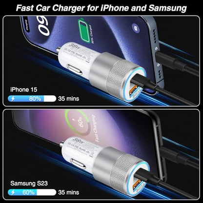 Car Charger, 5 Pack 38W Dual Ports USB-C & USB-A Cigarette Lighter Adapter - color: 5-Pack White