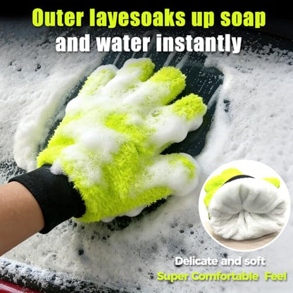 XINDELL Car Wash Mitt 4 Pack, Ultra Soft Microfiber Cleaning Gloves, Scratch-Free Dual-Sided Mitts for Car Paint, Wheels & Mirrors, Lint-Free Auto Detailing Wash Mitt - color: Green