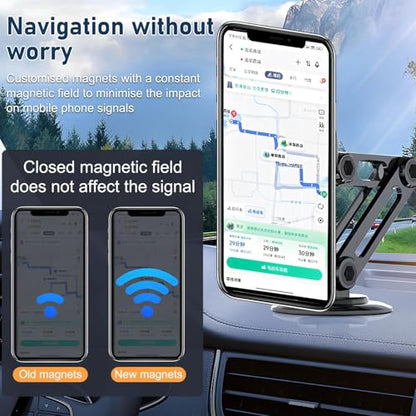 Universal 360° PRO Magnetic Suction Phone Holder Car,Alloy Folding Magnetic Cell Phone Holder for Car [Super Strong Magnet] Bracket Magnetic Dashboard Phone Car Mount for All Smartphone (Silver) - color: Silver