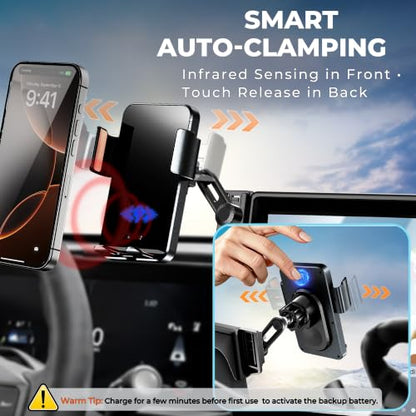 Car Phone Mount for 2026 Toyota RAV4, Smart Auto-Clamping for 12.9" Screen Only, 15W Wireless Fast Charging, Premium Aluminum Holder, Without Blocking Airflow - size: for Toyota RAV4 | 2026 12.9"