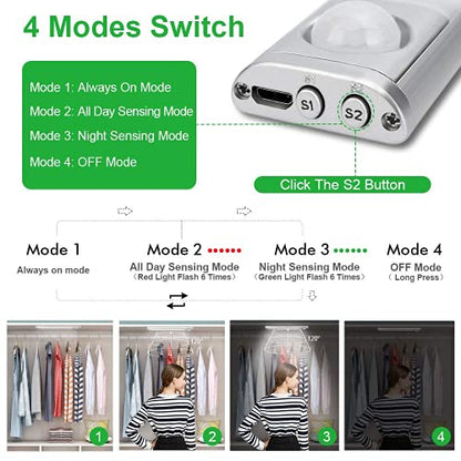goodland 160 LED Closet Lights Motion Sensor Under Cabinet Lights Indoor Lighting 3000mAh Battery Powered Light Bar Dimmable Rechargeable Closet Light for Kitchen, Wardrobe, Stairs(1 Pack) - size: 15.35 inch 1 Pack 160 LED