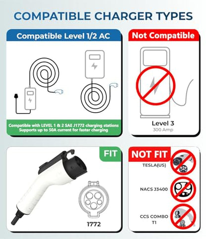 TopAutoGear EV Charger Extension Cable 50A 25ft SAE J1772 Extension Cord Compatible with 110V-240V Level 1/Level 2 EV Chargers for J1772 EVs/PHEVs,IP67 Waterproof Car Charger Extension Cable with Bag - size: 25FT-50A