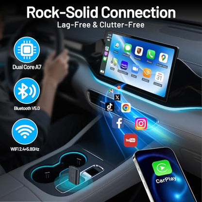 onffo Wireless CarPlay Adapter for iPhone and Android Auto, Convert Wired to Wireless Car Play Adapter for Apple iOS 10+/Android 10+