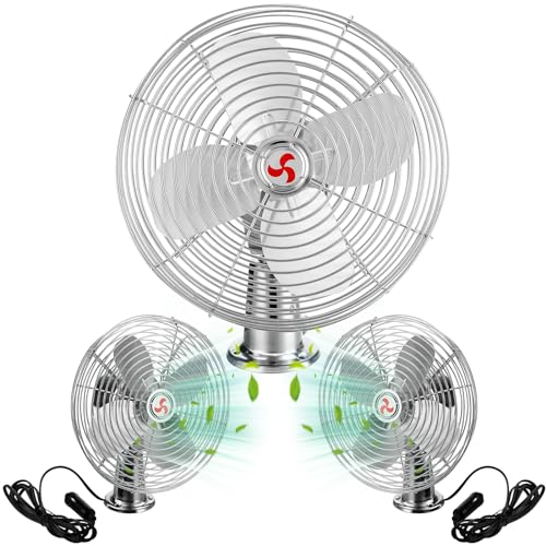 Tujoe 2 Pcs 12V Car RV Cooling Fan with 2 Speed Switch Heavy Duty Metal Fans with Cigarette Lighter for Cars Trucks Van RV Boat and Buses(8 Inch,Silver) - color: Silver