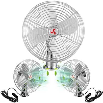 Tujoe 2 Pcs 12V Car RV Cooling Fan with 2 Speed Switch Heavy Duty Metal Fans with Cigarette Lighter for Cars Trucks Van RV Boat and Buses(8 Inch,Silver) - color: Silver