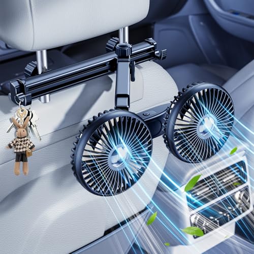 Long Arm Dual Head Car Cooling Fans for Back Seat for Kids, Usb 5V/ 12V /24V Car Backseat Headrest Fan for Baby Rear Facing, Car Seat Cooler That Blow Cold Air for Vehicles Sedan Suv Without Ac - style: USB Powered-Long Arm