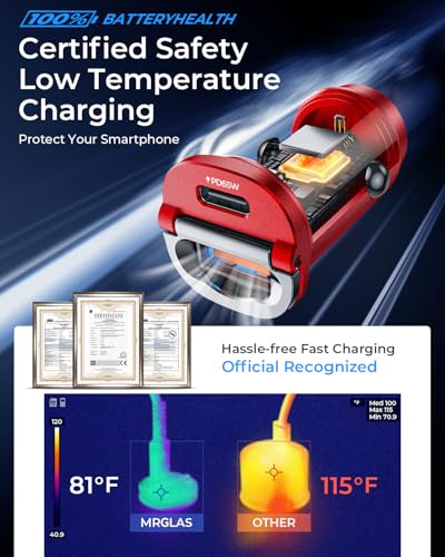 MRGLAS【Upgraded】 125W USB C Car Charger Super Fast Charging for iPhone 17 - color: Red