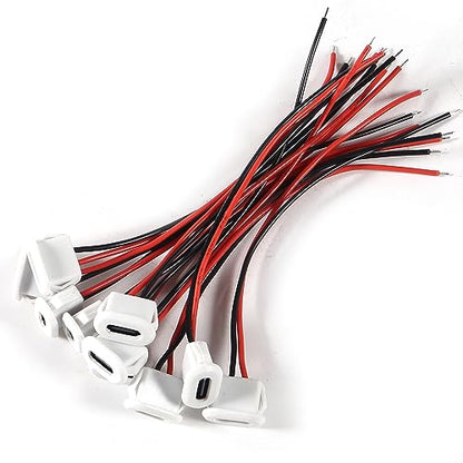 10PCS Type-C Female Chassis Waterproof 2P Solder Wire Type USB C Pigtail Cable Extension Power Cable USB-C Plug to 2 Pin Bare Wire Open End Connector White - style: C