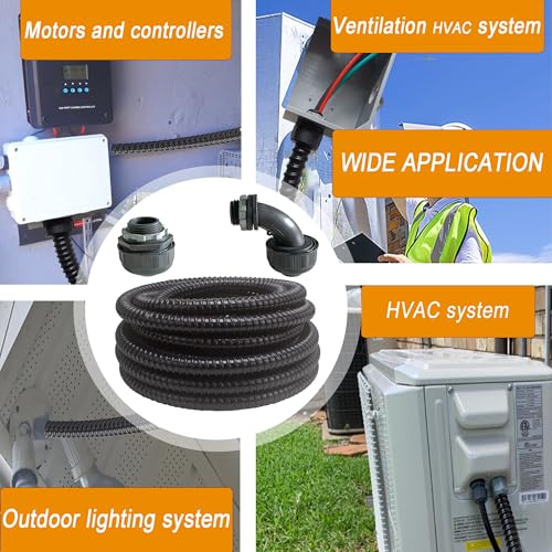 (1/2" Dia * 25 Feet) Yariwiz Black Special Extra Flexible Electrical Conduit Liquid Tight PVC Conduit Kit with 3 PCS Coupling, 3 PCS Elbow and 7 PCS Strap, Sealtight Seal Flex Liquidtight Wire - style: 1/2 inch-25ft-Kit