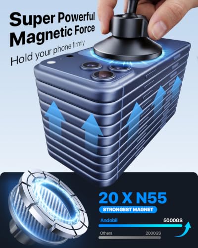 andobil Upgraded Cup Holder Phone Holder for Magsafe, [Strongest Magnet & Adjustable] Cup Phone Holders for Your Car Truck SUV, Cell Phone Car Mount Fits iPhone 17/16/15/14/13 Pro Max (Carbon Fiber) - style: Magnetic-Black