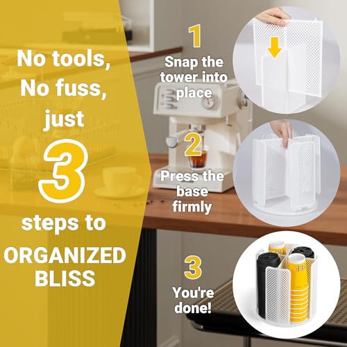 4-Compartment Rotating Paper Cup Holder & Coffee Cup Lid Storage Dispenser, Plastic Cup Dispenser Removable, Space-Saving Countertop Cup Holder for Coffee Bars, Kitchens (White) - color: White