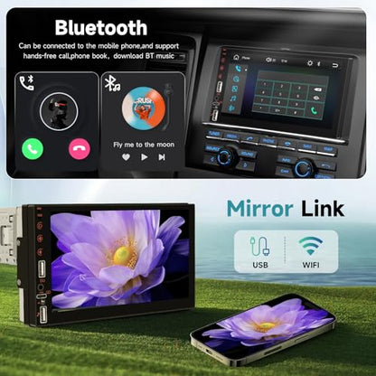 Single DIN Touch Screen Car Stereo with Wireless Carplay and Android Auto Mirror Link, Driauto 7 Inch 1 DIN Car Radio with Bluetooth FM EQ Steering Wheel Control Backup Cam Online Video USB AUX Type-C