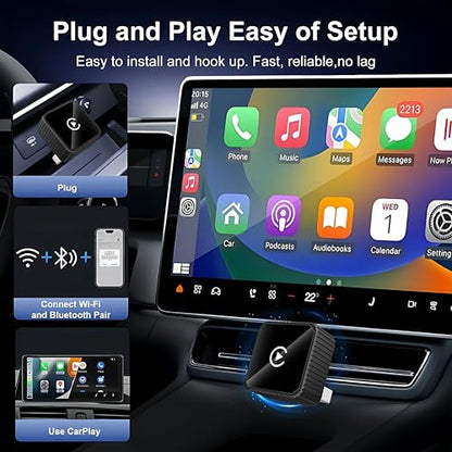 2026 Wireless CarPlay & Android Auto Adapter for iPhone & Android, 2-in-1 Mini Metal Dongle, Plug & Play Auto-Connect, Zero Latency Wireless Car Adapter for OEM Wired Radios (Black) - color: Black