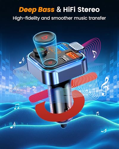 LENCENT FM Transmitter in-Car Adapter, Wireless Bluetooth 5.3 Radio Car Kit - size: Blue-38W