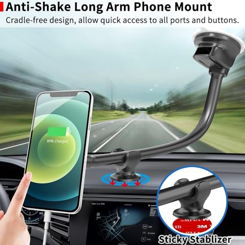 APPS2Car Magnetic Phone Holder for Car, 14-Inch Windshield Phone Mount - color: Black- Magnetic