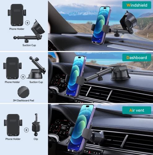 DOLYOFG Car Phone Holder Mount, [Military-Grade Suction & Super Sturdy Base] 3 in 1 Universal Phone Mount for Car Dashboard Windshield Air Vent Dash Pad Car Mount for iPhone Android Smartphone - style: 3 in 1