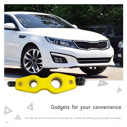 Dickno 2 PCS Car Battery Terminal Cleaning Brush, 4 in 1 Anti-Rust Auto Battery Cleaner with Steel Wire, Universal Vehicle Battery Terminals Machine Parts Cleaning Tool Accessories (Yellow) - color: Yellow, size: 2 PCS