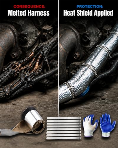 1/2" I.D. x 10FT Silver Aluminized Heat Shroud Sleeve, Wire Heat Shield Sleeve for Fuel Line, Brake Cables & High Temp Thermal Barrier Kit with 10 Pcs Stainless Steel Zip Ties & 1 Pair Gloves - size: 1/2''I.D. - 10FT