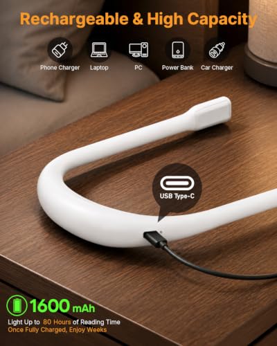 Reading Light with Power Display, Timer, Upgraded Neck Book Light - color: White