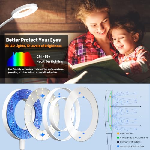 Wall Mounted Reading Light,Headboard Reading Lamp with 5 Color Temperature &5 Dimming,360°Flexible Gooseneck,USB Output, Night Light&Timer Function- Perfect for Reading in Bed (White 2 PCS) - color: White 2 PCS