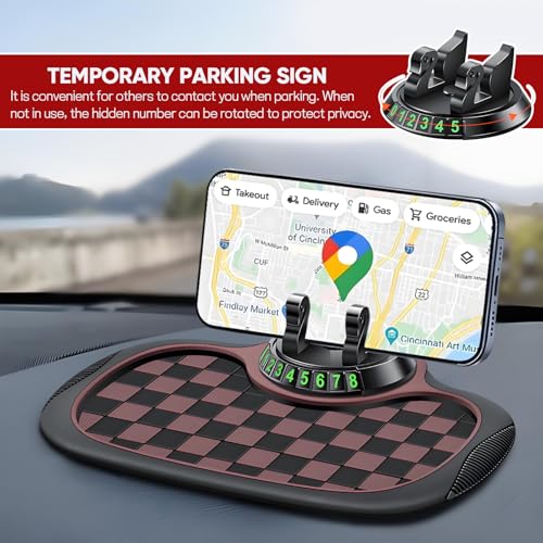 Wuyaoyao Multifunction Car Anti-Slip Mat Auto Phone Holder, PVC Car Dashboard Non-Slip Pad Phone Mount with Temporary Parking Number, Automotive Sticky Dash Pad for Phones, Keys, Gadgets (Black+Brown) - color: Black+Brown