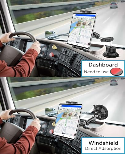 Heavy-Duty Dashboard Tablet Mount for Truck & Car, Wobble-Free Metal Arm