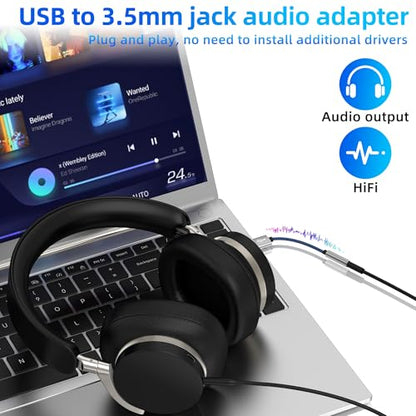 USB to 3.5mm Jack Audio Adapter AUX Headphone Sound Cable Pc Car Microphone External Headset Converter Auxiliary DAC Input Port Stereo Cord Dongle Interface Male Replacement Female for Apple