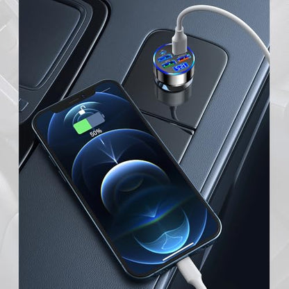 Car Charger USB C with LED Voltage Display,6 Ports PD and QC3.0 Car Cigarette Lighter Adapter for Phone Tablets Fans,Universal 12V/24V Cigarette Lighter USB Charger