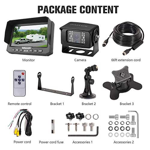 DALLUX Heavy Duty Vehicle Truck Bus Backup Camera System,Waterproof Night Vision Rear View Camera with 7 inch Monitor+66ft 4 PIN Camera Cable for Bus Truck Van Trailer RV Campers Motor Home(12V 24V) - color: DL002