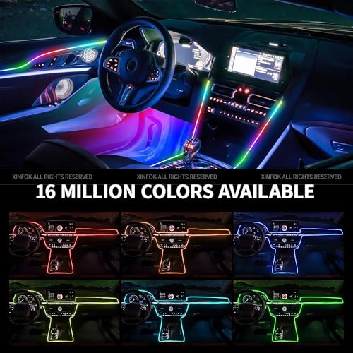 Ambient Lighting Car Led Lights Interior with APP, USB Powered Acrylic Neon Flexible Strip Fiber Optic LED Ambient Lighting kit,4 in 1 Car Center Console Dashboard RGB Sound Active Music Lights Sync - size: 4 in 1(43.3inch*1+29.5inch*2+13.8inch*1)