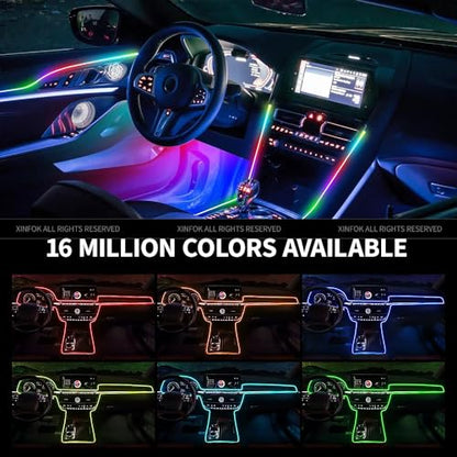 Ambient Lighting Car Led Lights Interior with APP, USB Powered Acrylic Neon Flexible Strip Fiber Optic LED Ambient Lighting kit,4 in 1 Car Center Console Dashboard RGB Sound Active Music Lights Sync - size: 4 in 1(43.3inch*1+29.5inch*2+13.8inch*1)