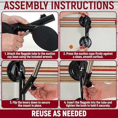 RV Flag Pole Holder, Suction Cup Flag Mount for RVs, Campers, Trucks, Cars and Boats, No Drill Flagpole Holder for Smooth Surfaces, Fits Poles up to 1.18 in