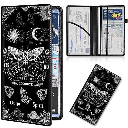 Car Registration and Insurance Card Holder, Premium PU Leather Vehicle Wallet Cover for Glove Box Car Organizer Drivers License/Cards/ID Essentials Document Holder, Death Moth Spirit Board - color: Death Moth Spirit Board