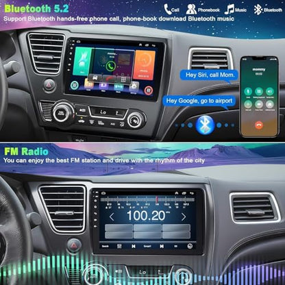 4G+64G Car Radio for Honda Civic 2013-2017(Only US Version) with Wireless Carpaly & Android Auto,9 Inch IPS Touch Screen Car Stereo with GPS Navigation/Bluetooth 5.2/FM/Backup Camera/WiFi/SWC/HiFi - color: For Civic 2013-2017 US Version