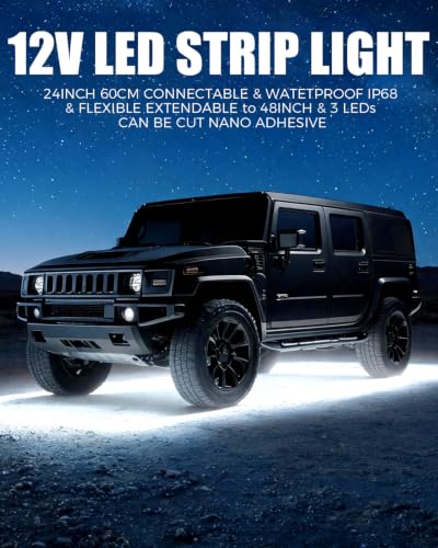 Keiurot 12V Led Light Strip for Cars 24Inch Connectable & Waterproof IP68 - color: White Led Strip 24" Connectable