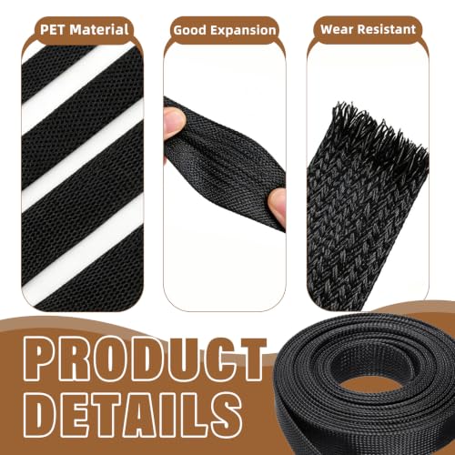 3/8''-26Ft Expandable Braided Cable Sleeve, PET Wire Loom for Home Device - color: Black, size: 3/8''-26ft