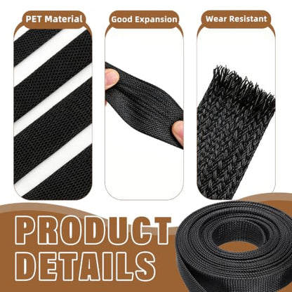 3/8''-26Ft Expandable Braided Cable Sleeve, PET Wire Loom for Home Device - color: Black, size: 3/8''-26ft