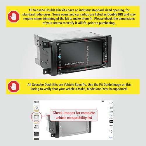 Scosche CR1291B Double DIN Radio Install Dash Kit Compatible with Select 2007-19 Chrysler, Dodge, Jeep, Mitsubishi and VW Vehicles - Car Stereo Install Kit - See Fit Guide in Images to Verify Vehicle - style: Dash Kit Only