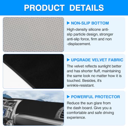 Autorder Dashboard Cover Mat for 2010-2021 2022 2023 2024 Toyota 4Runner Accessories Dash Cover Upgrade Velvet Dash Mat Sunshade Glare UV Rays Protector - size: Black 10-24 4Runner