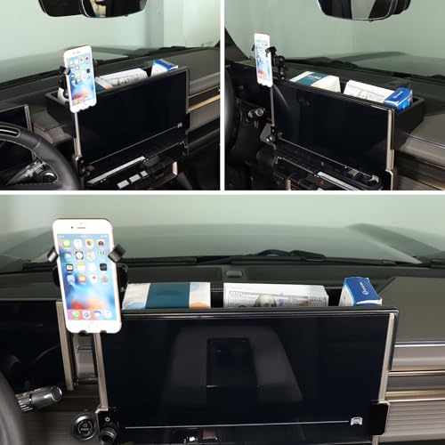 for Hummer EV Accessories Phone Holder Mount Dashboard Storage Organizer 360 Degree Rotatable Phone Holder Stand Dash Box Storage Tray for Hummer EV SUV Pickup Truck 2022-2024 2025 2026 (D)